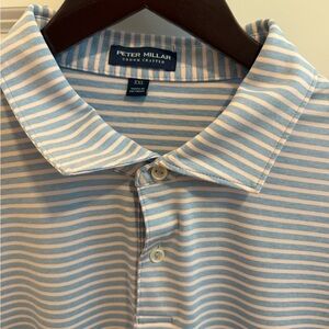 Peter Millar Light Blue and Pink Striped Polo